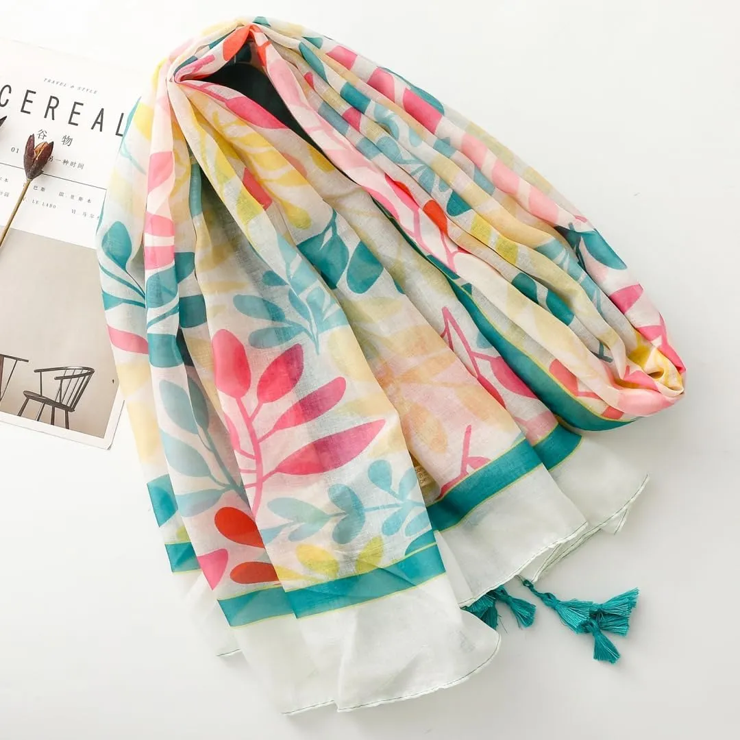 Travel Boho Scarf for Women Casual Lightweight Pashmina Scarves Fashion Multicolor Shawl Wraps with Fringed Beads