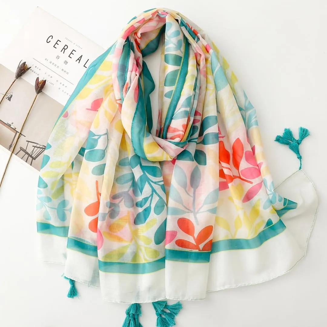 Travel Boho Scarf for Women Casual Lightweight Pashmina Scarves Fashion Multicolor Shawl Wraps with Fringed Beads