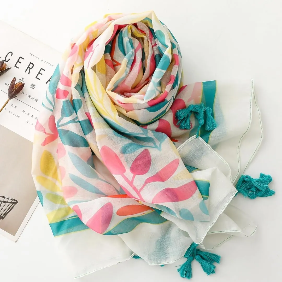 Travel Boho Scarf for Women Casual Lightweight Pashmina Scarves Fashion Multicolor Shawl Wraps with Fringed Beads