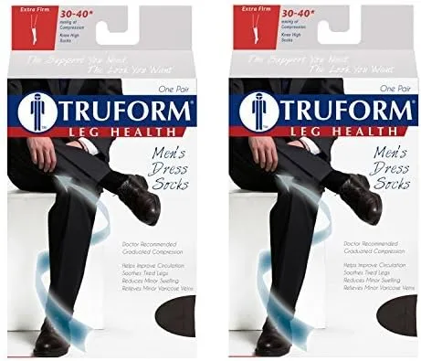 Truform Compression Socks, 30-40 mmHg, Men's Dress Socks, Knee High Over Calf Length, Tan, Small, 2 Count