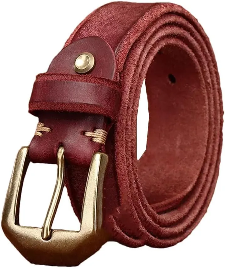 Vogrtcc Thick Cowhide Genuine Leather Men's Fashion Retro Brass Buckle Belts Luxury Jeans Belts