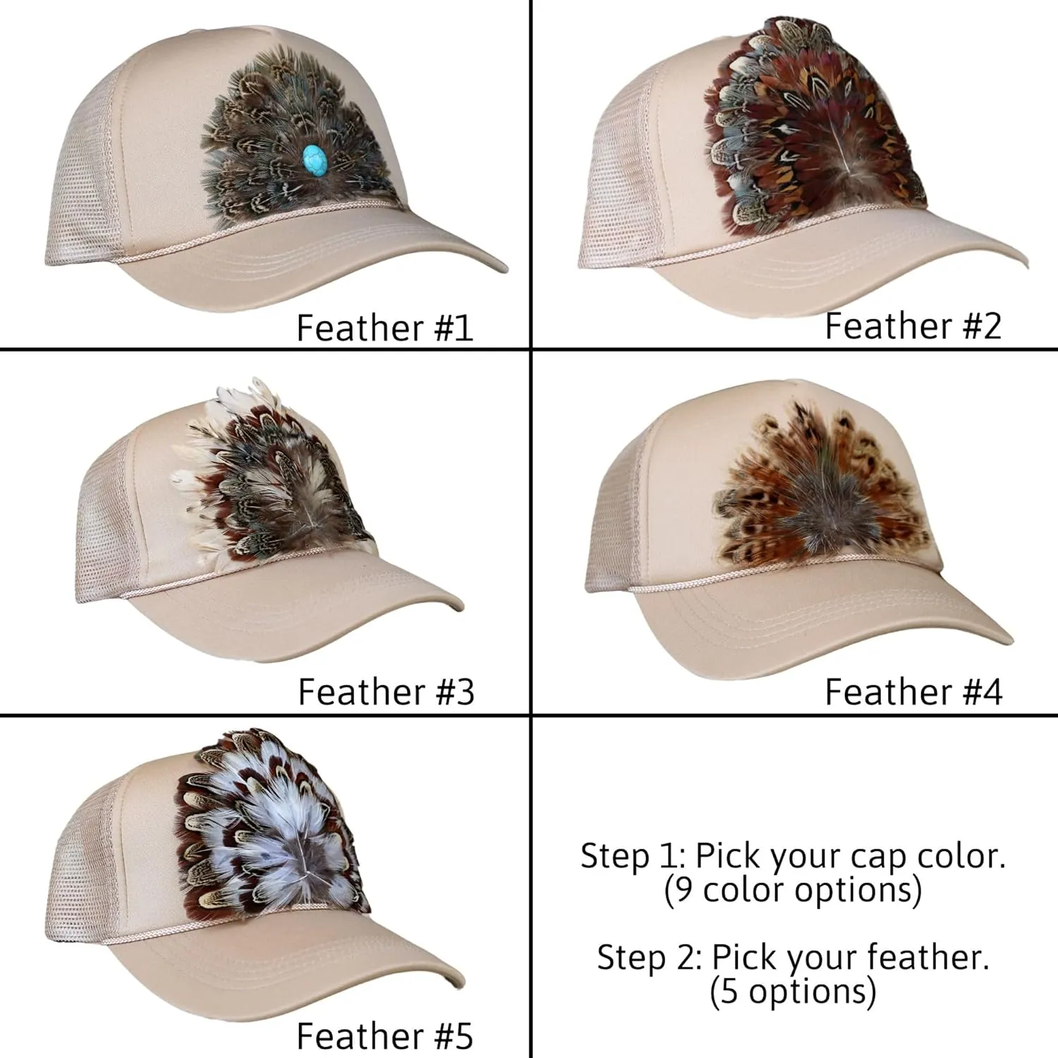 Willow Lane Hat Co. Western Feathered Trucker Cap, Baseball Mesh Snapback