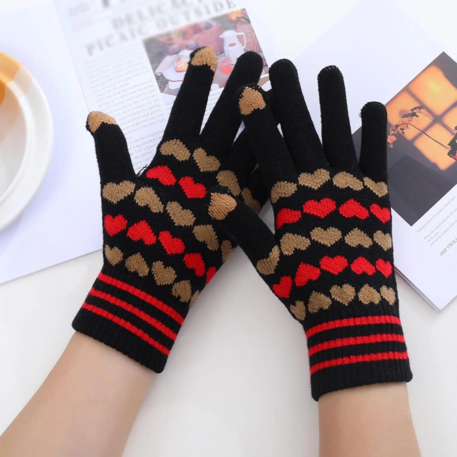 Winter Gloves for Women Touchscreen Gloves for Women Cold Weather, Fashion Knit Mittens Warm Winter Gloves