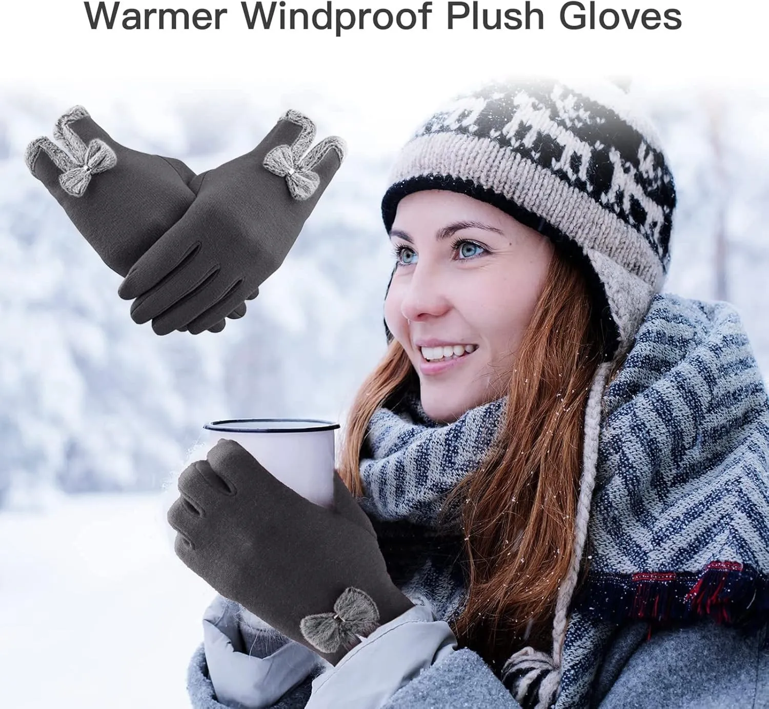 Women Winter Gloves Warm Touchscreen Glove Windproof Gloves for Women Girls Ladies Winter Elegant Fleece Wool