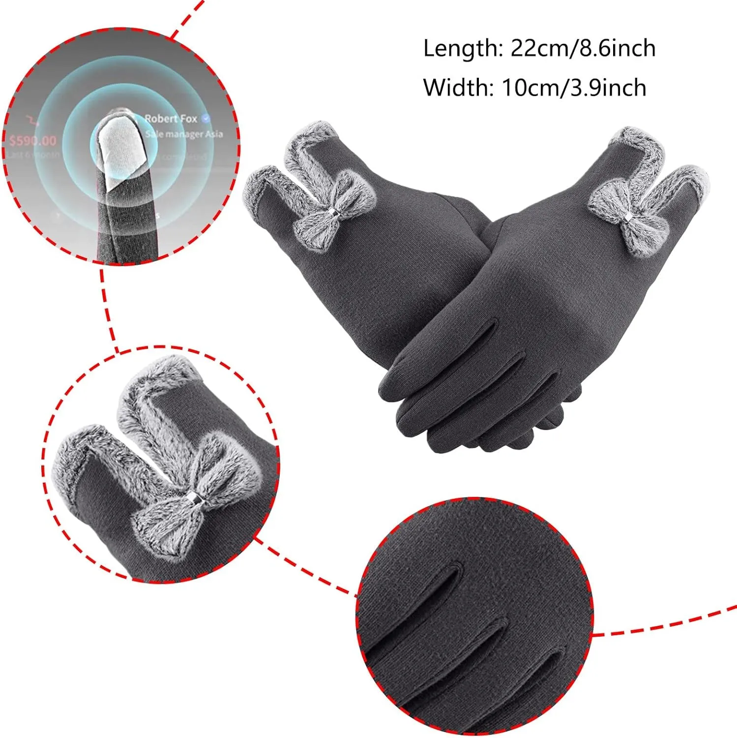 Women Winter Gloves Warm Touchscreen Glove Windproof Gloves for Women Girls Ladies Winter Elegant Fleece Wool