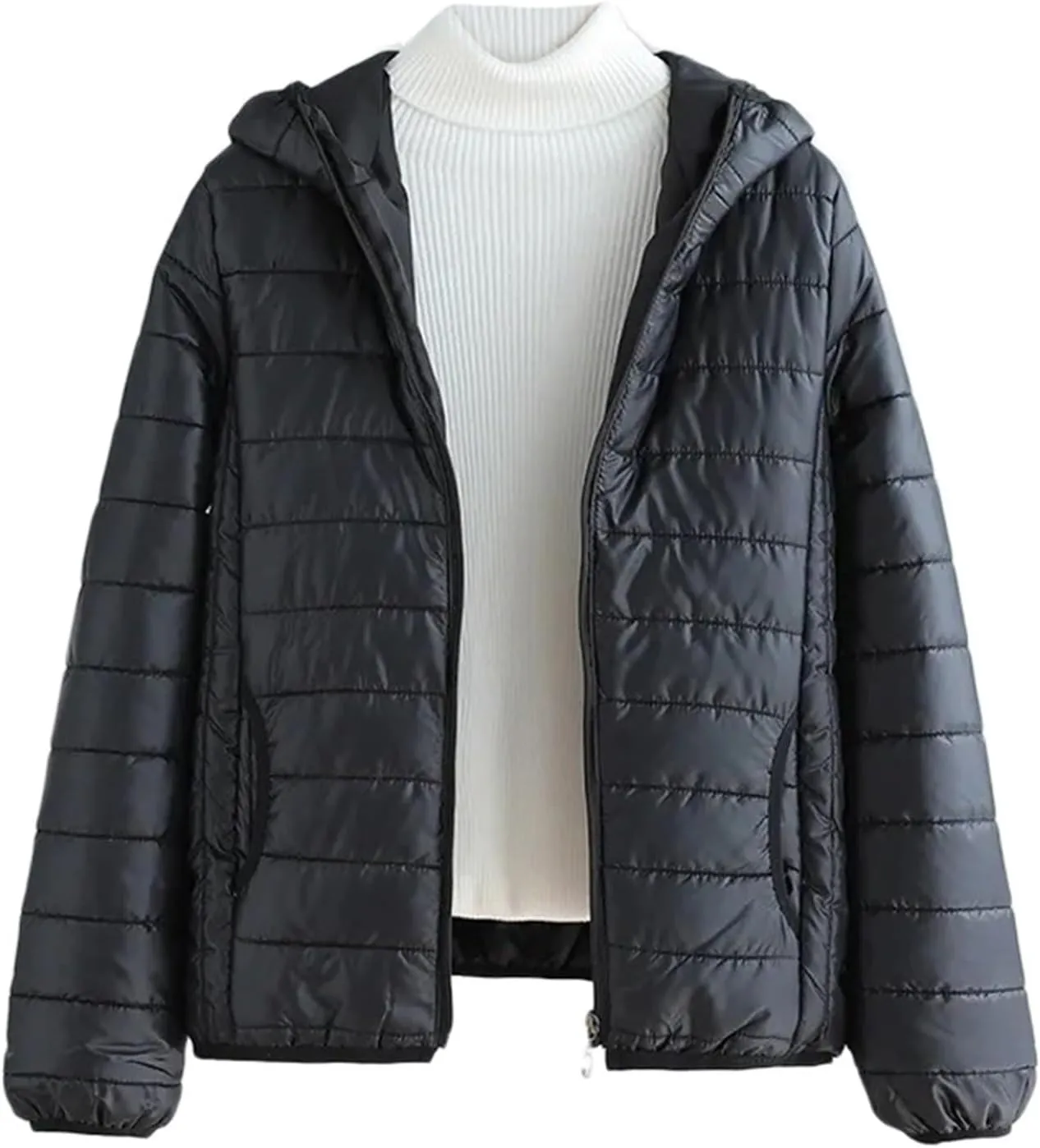 Women's Puffer Coat Casual Lightweight Zip Up Mama Warm Short Winter Down Jacket Hooded Quilted Jackets with Pockets