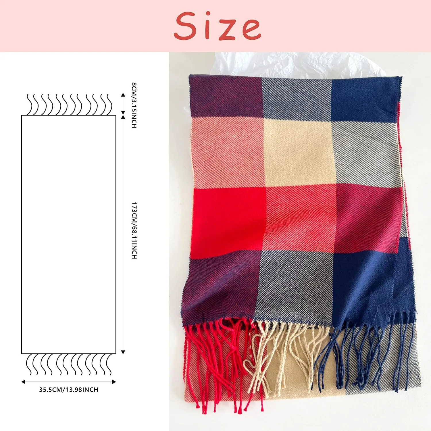 Women's Scarf Classic Tassel Plaid Super Soft Classic Cashmere Feel Fall Winter Scarves Tartan Warm Chunky Wrap Shawl