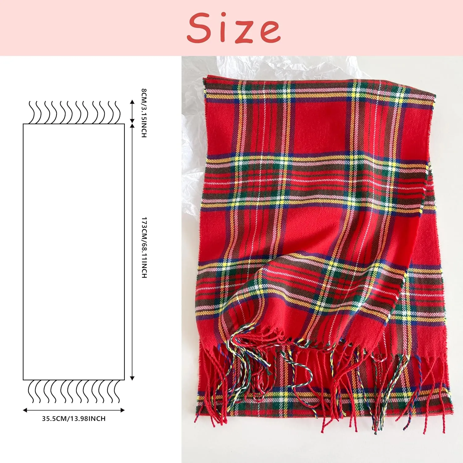 Women's Scarf Classic Tassel Plaid Super Soft Classic Cashmere Feel Fall Winter Scarves Tartan Warm Chunky Wrap Shawl