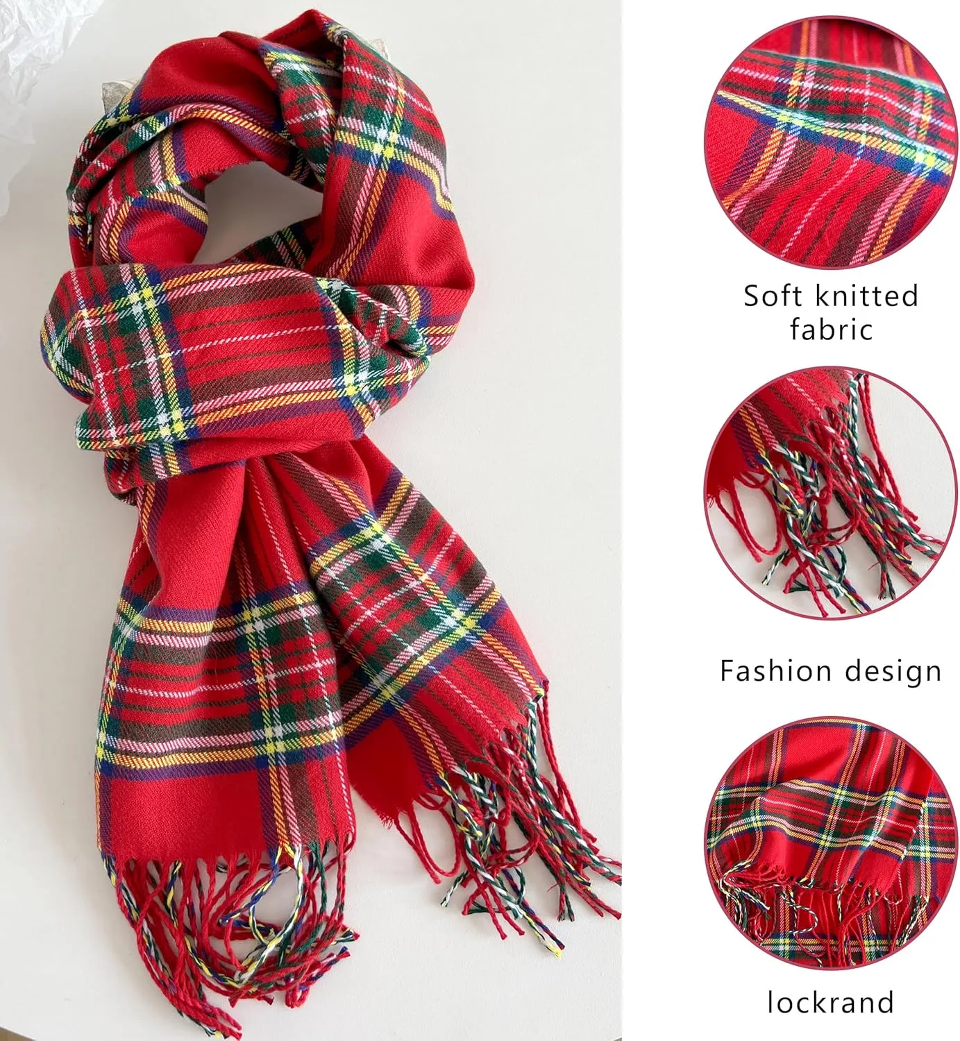 Women's Scarf Classic Tassel Plaid Super Soft Classic Cashmere Feel Fall Winter Scarves Tartan Warm Chunky Wrap Shawl