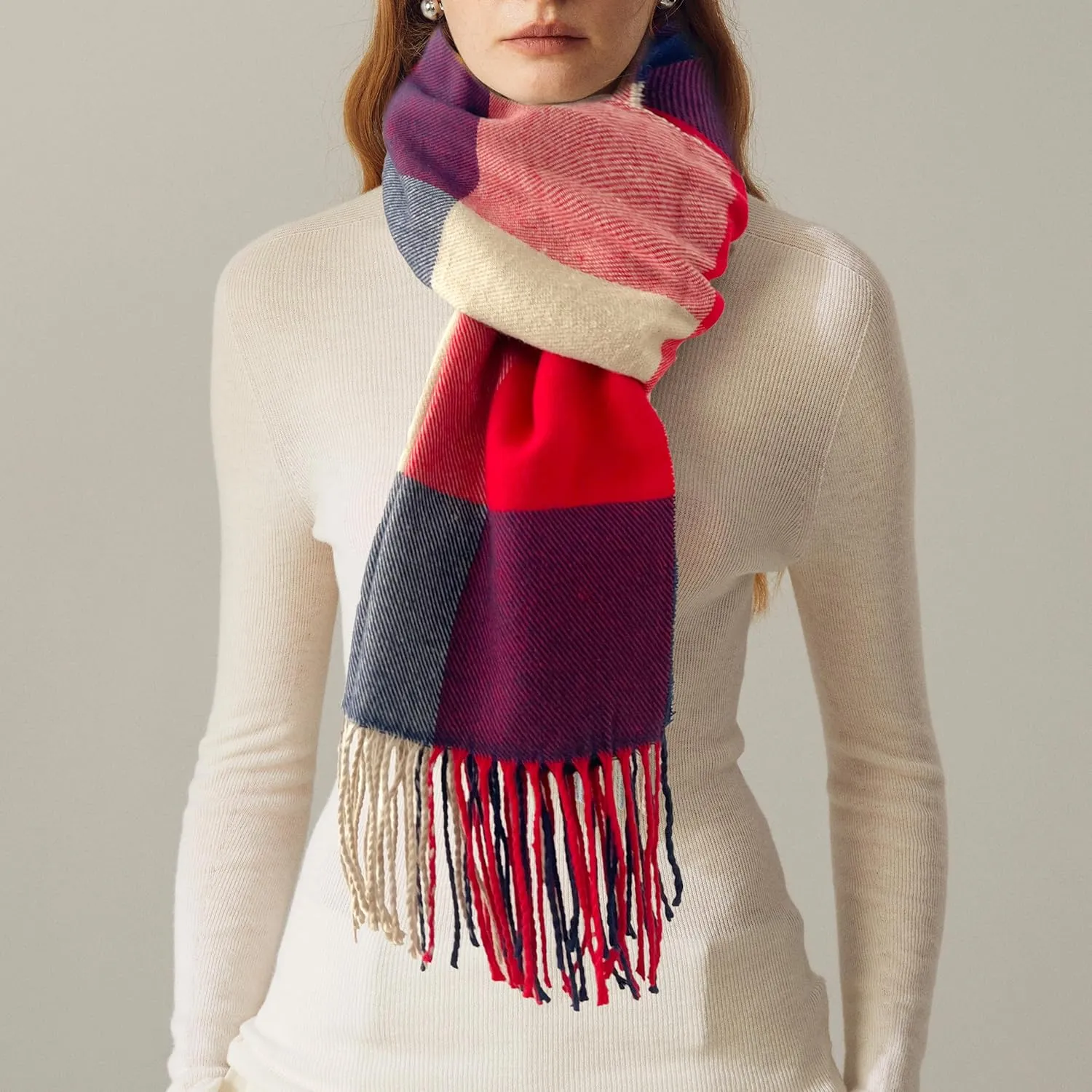 Women's Scarf Classic Tassel Plaid Super Soft Classic Cashmere Feel Fall Winter Scarves Tartan Warm Chunky Wrap Shawl