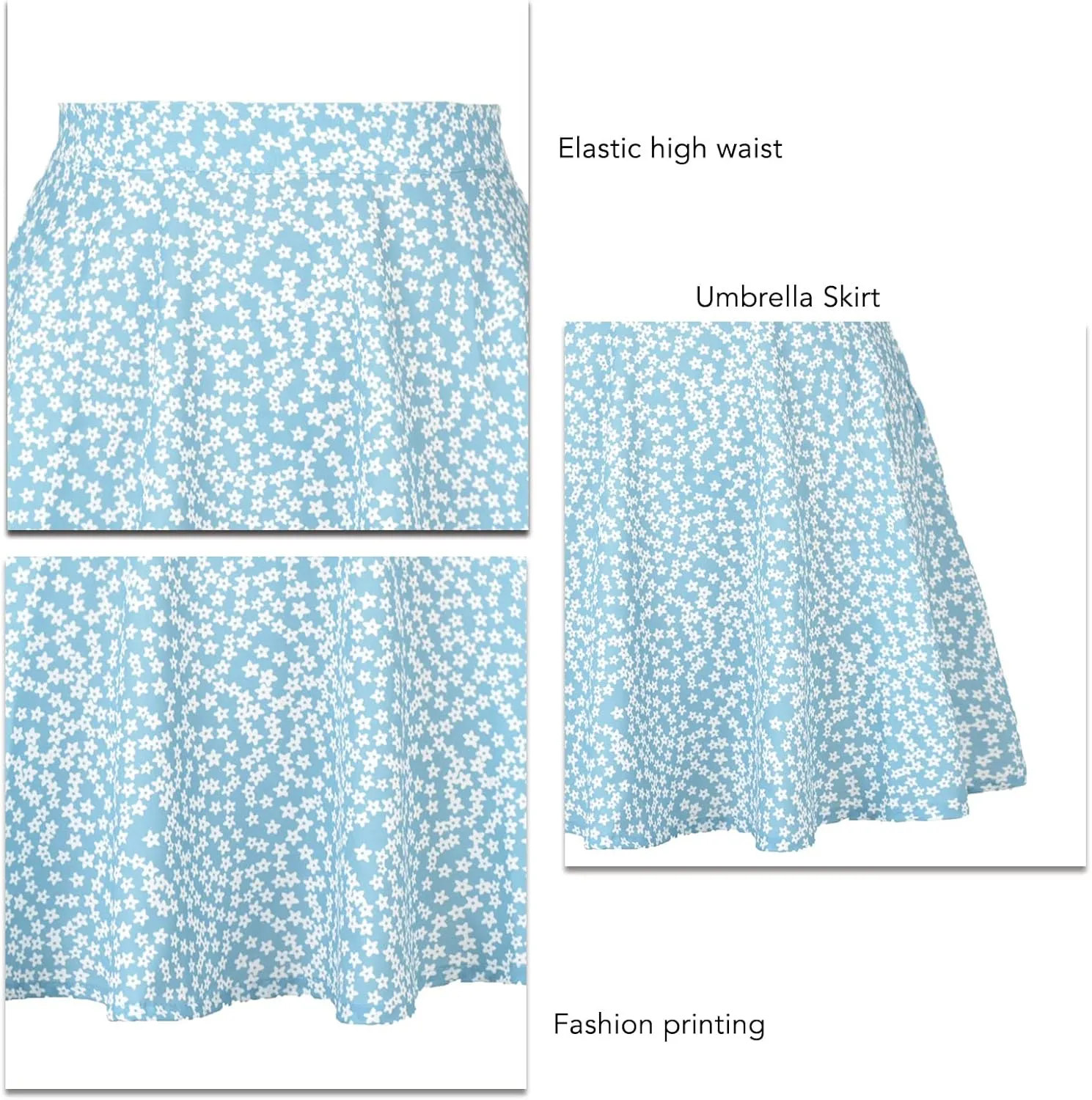 Women's Summer Mini Skirt Vintage Leisure Wrap Skater Spot Print Pleated Skirt
