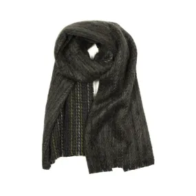Woven scarf in "Carbon Dark" multi-stripe wool alpaca mohair mix