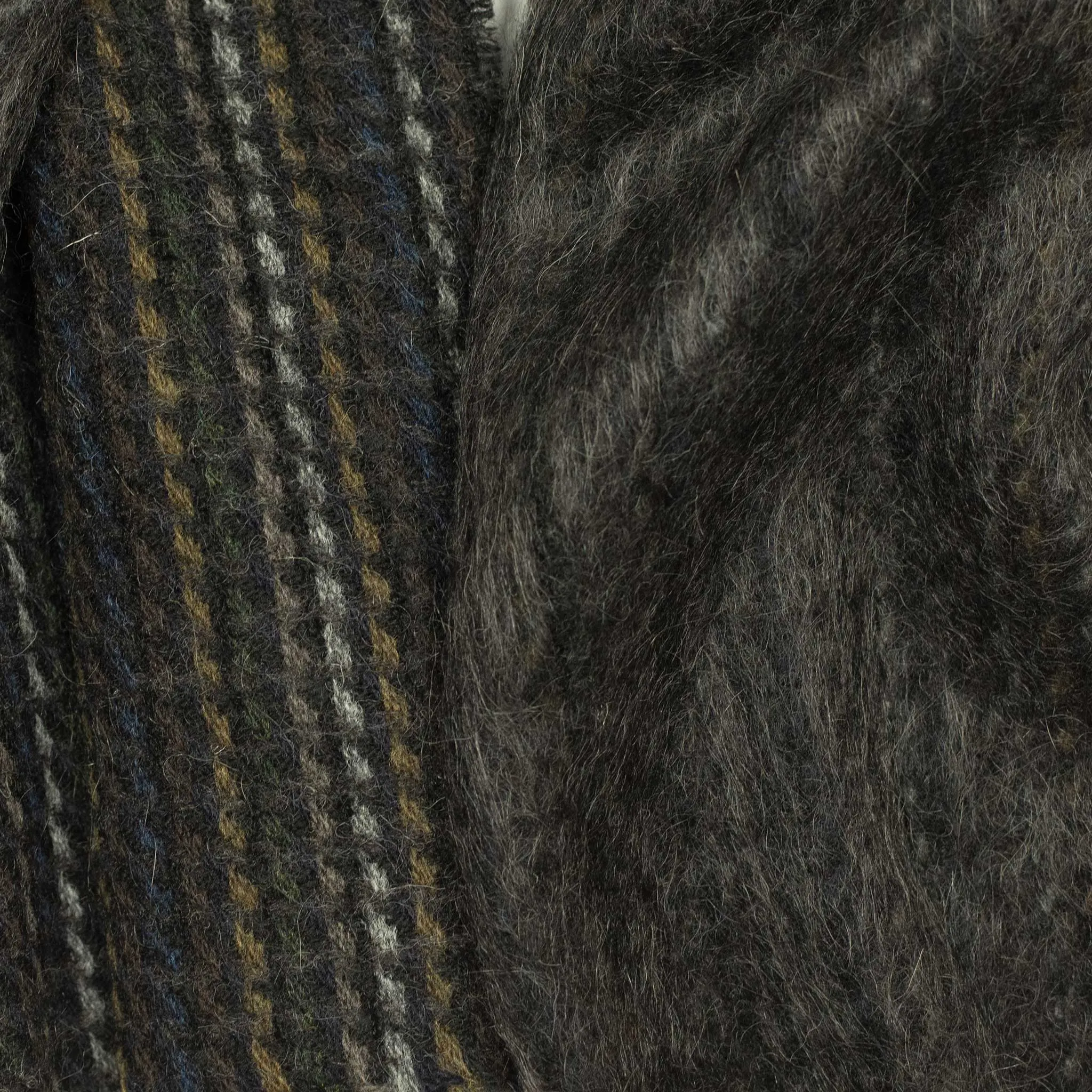 Woven scarf in "Carbon Dark" multi-stripe wool alpaca mohair mix
