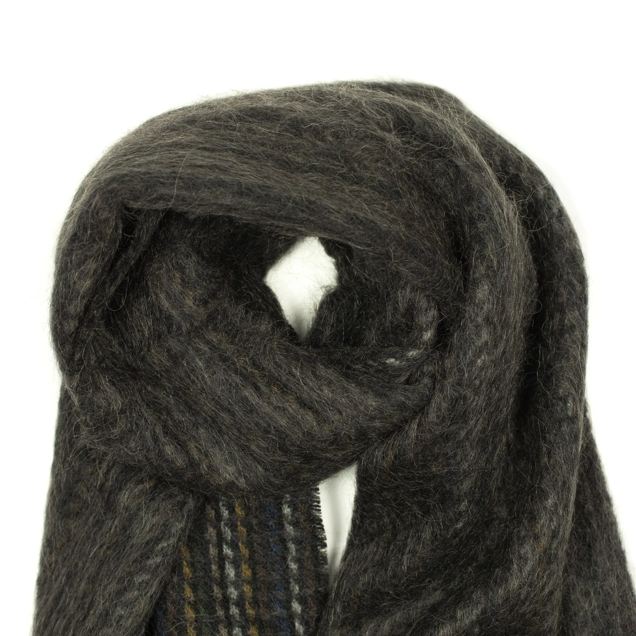 Woven scarf in "Carbon Dark" multi-stripe wool alpaca mohair mix