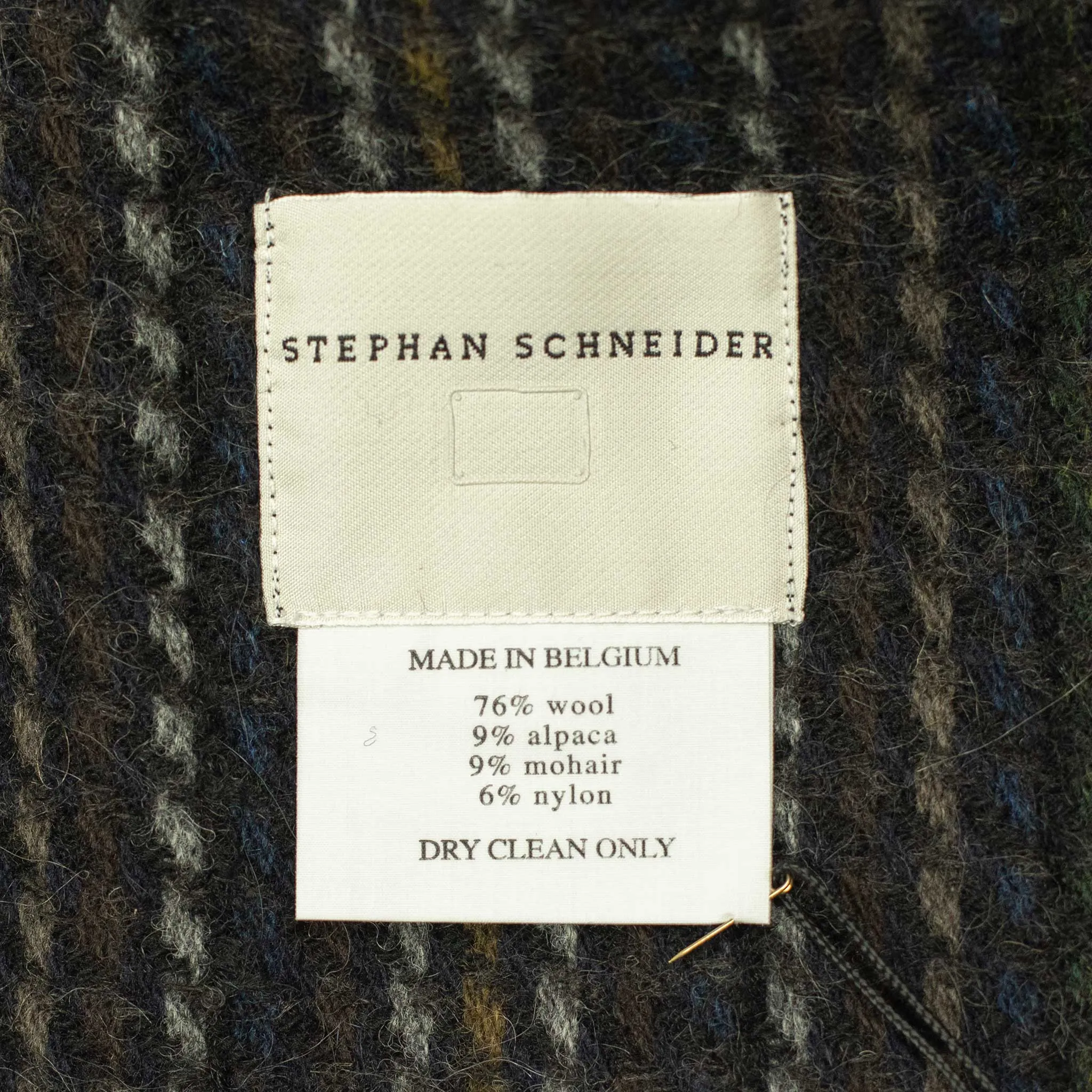 Woven scarf in "Carbon Dark" multi-stripe wool alpaca mohair mix