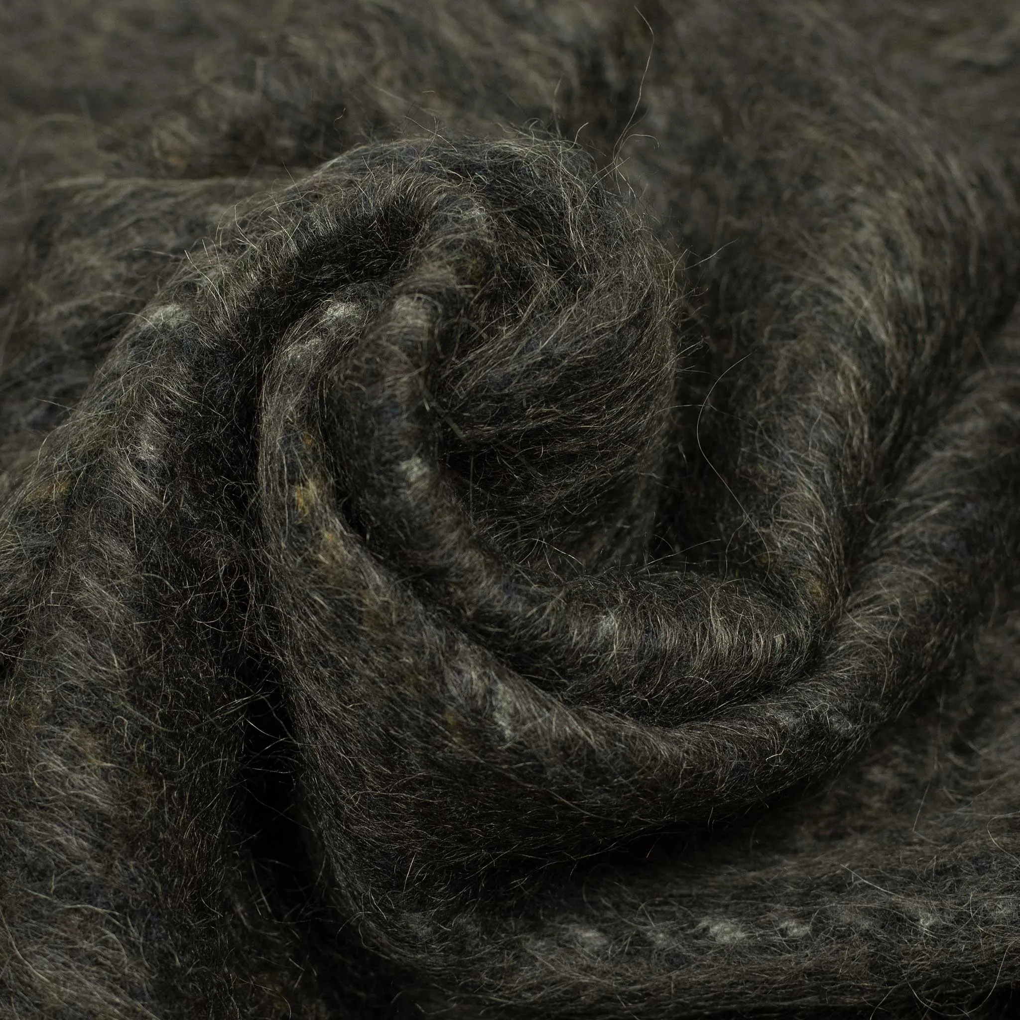 Woven scarf in "Carbon Dark" multi-stripe wool alpaca mohair mix
