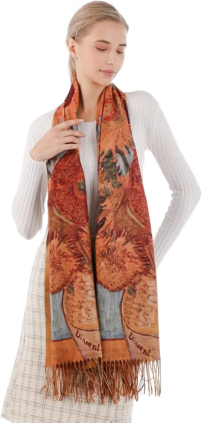 XINYUN Women's Fashion Scarf with Art Printed Tassel Soft Cashmere Warm Large Blanket Wrap Shawl for gift