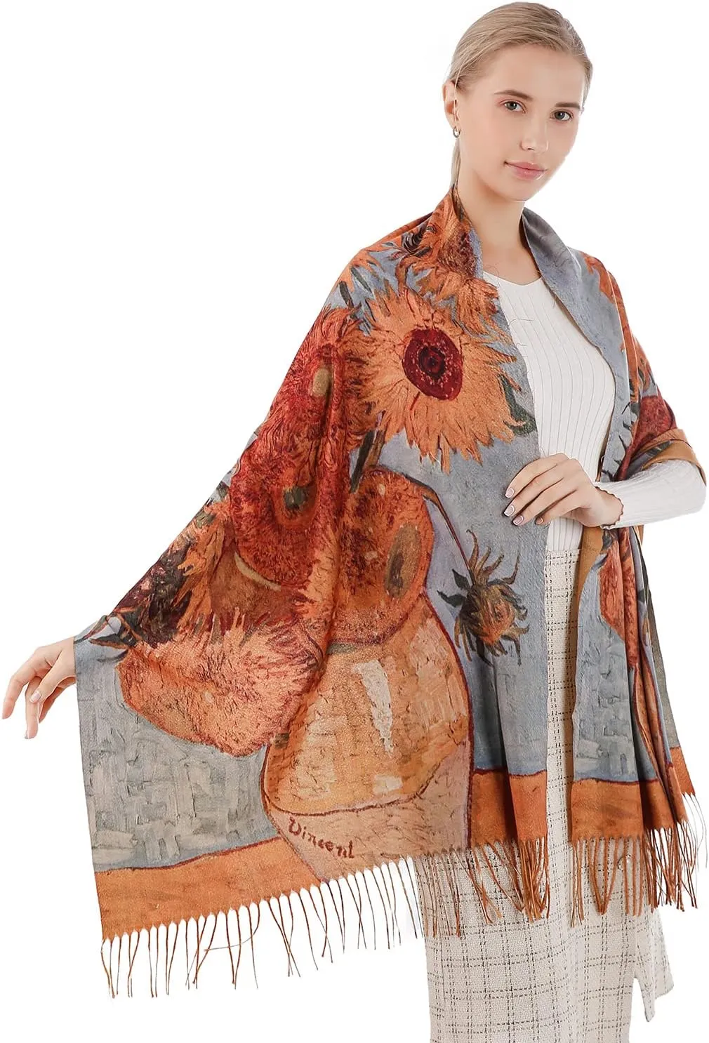 XINYUN Women's Fashion Scarf with Art Printed Tassel Soft Cashmere Warm Large Blanket Wrap Shawl for gift