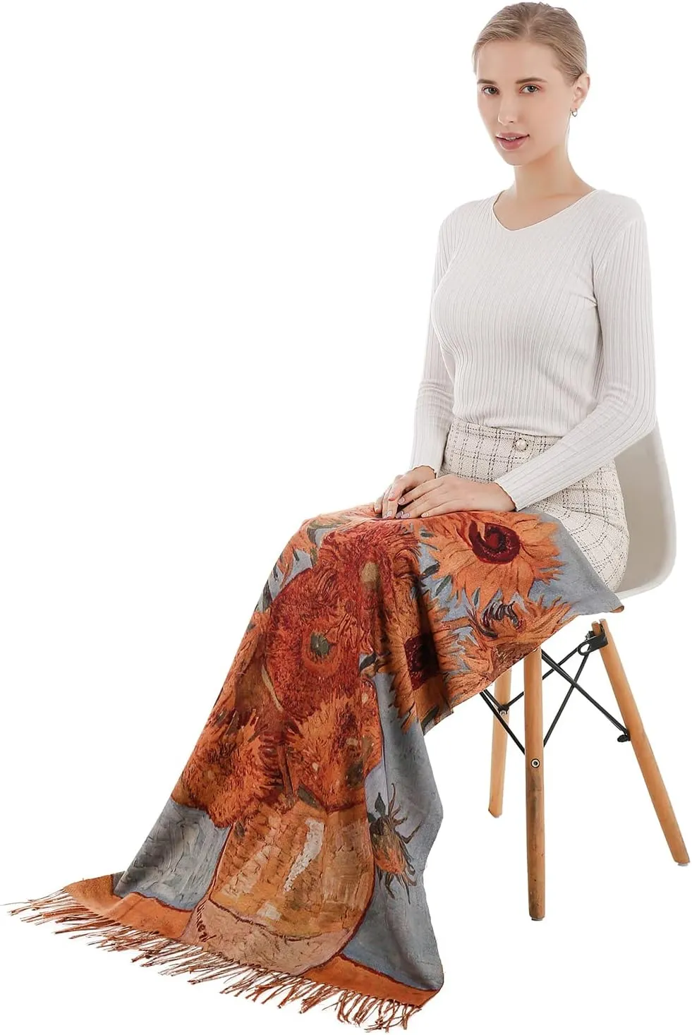 XINYUN Women's Fashion Scarf with Art Printed Tassel Soft Cashmere Warm Large Blanket Wrap Shawl for gift